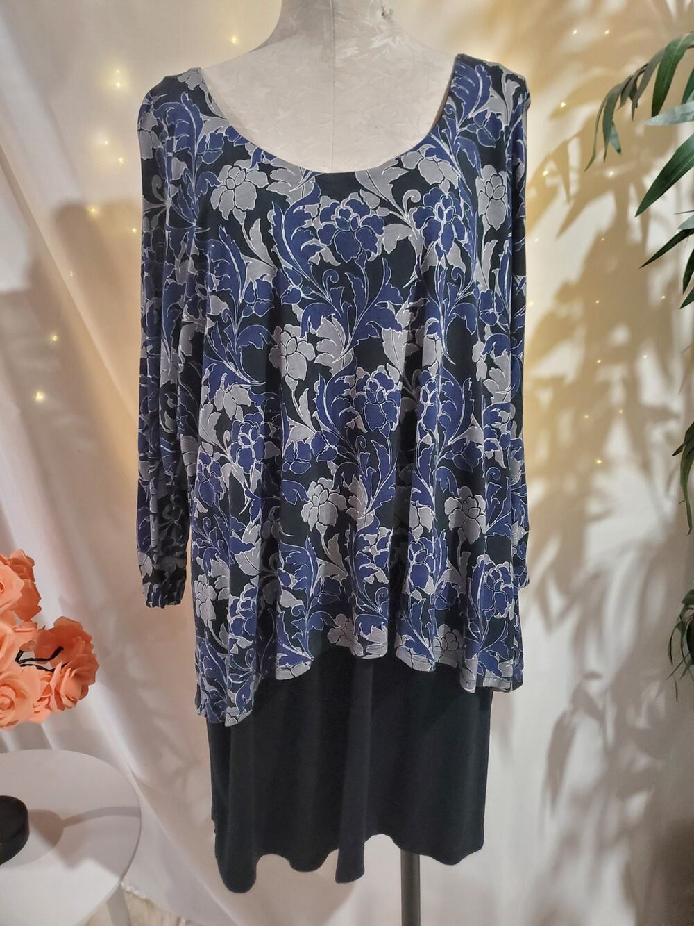 Woman Within Floral Layered 3/4 Sleeve Scoop Neck Tunic Top Womens Size 2X 26/28